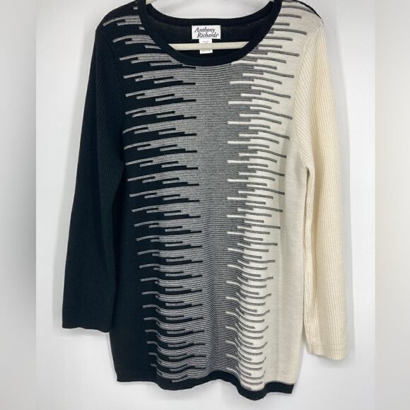 Anthony Richards Black/White Striped Stretch Unisex Pullover Size L - Picture 1 of 4